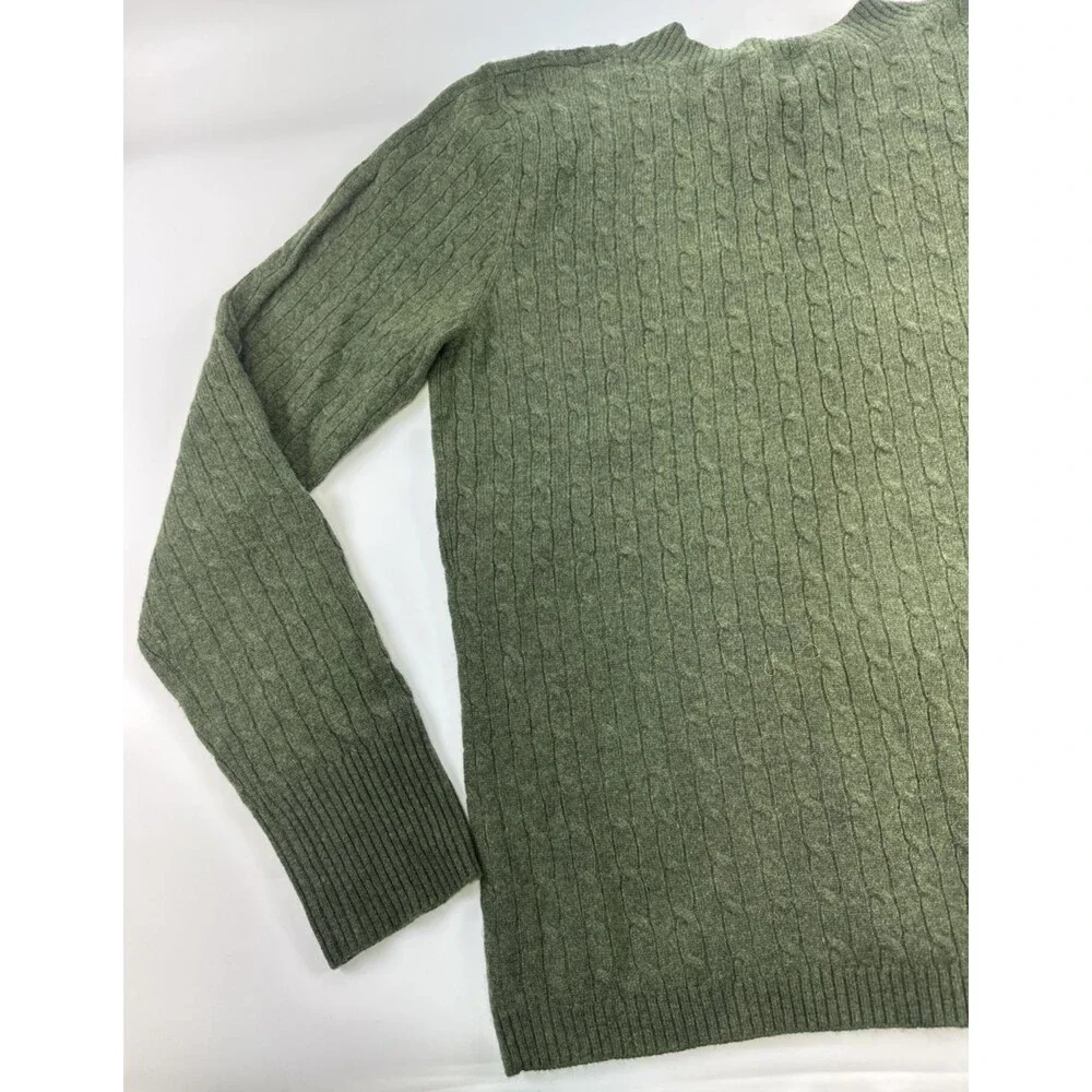 Marina‎ Luna 2-Ply Cashmere Sweater Green Pullover Fitted Cable Knit Womens XL